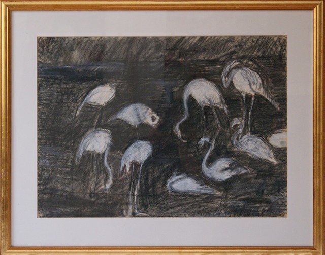 Flamingoes   Conte and Pastel on paper    £750   75cm by 54c